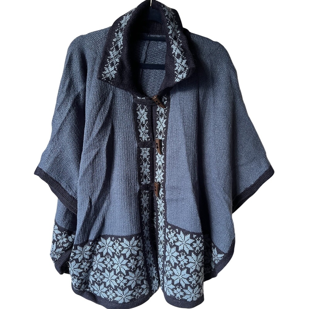 Womens Soft Warm Alpaca‎ Wool Blend Knitted Cape Coat Poncho Flowers Design
